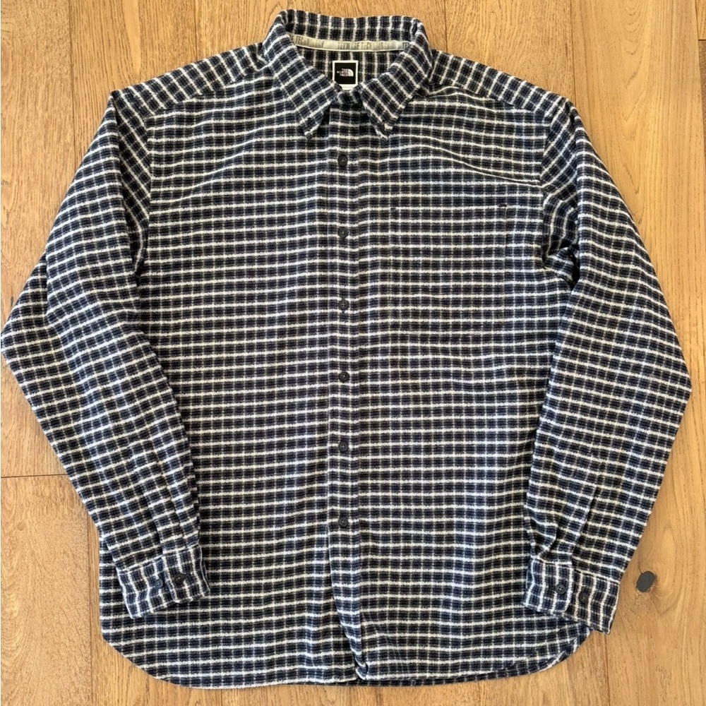 North Face Tekware Flannel Shirt Jacket Men Large Navy Plaid Button Up Shacket - Picture 2 of 7